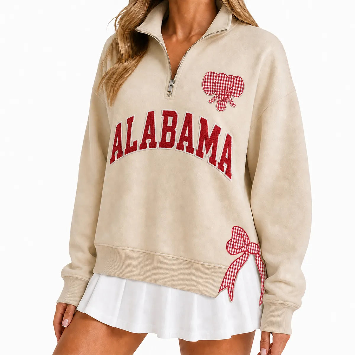 Custom College Game Day Quarter Zip Pullover – Plush Text, Mascot Logo & Butterfly Side Detail Spirit Sweatshirt | Game Day Wear