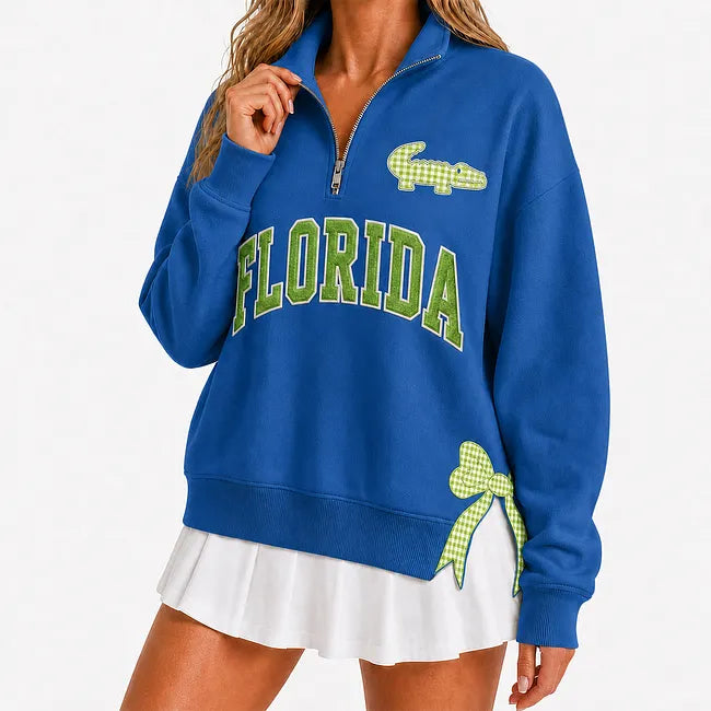 Custom College Game Day Quarter Zip Pullover – Plush Text, Mascot Logo & Butterfly Side Detail Spirit Sweatshirt | Game Day Wear