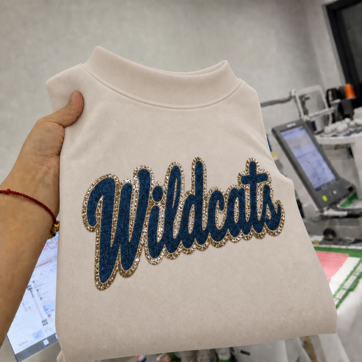 Custom Denim Applique Team Name Mockneck