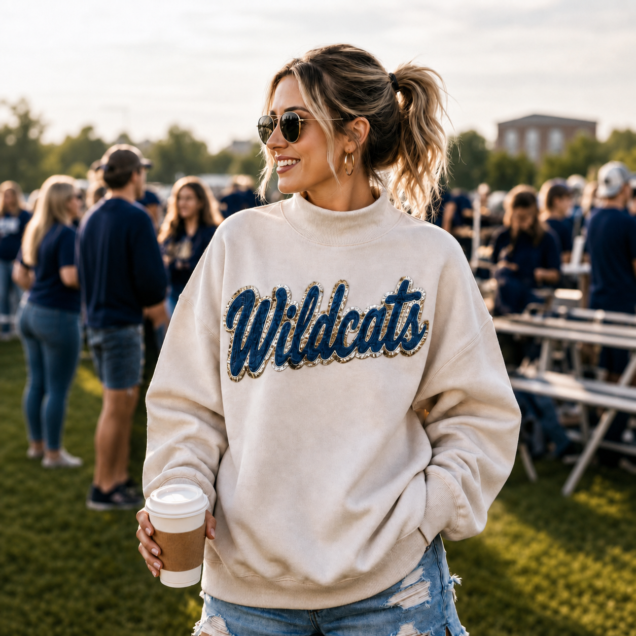 Custom Denim Applique Team Name Mockneck