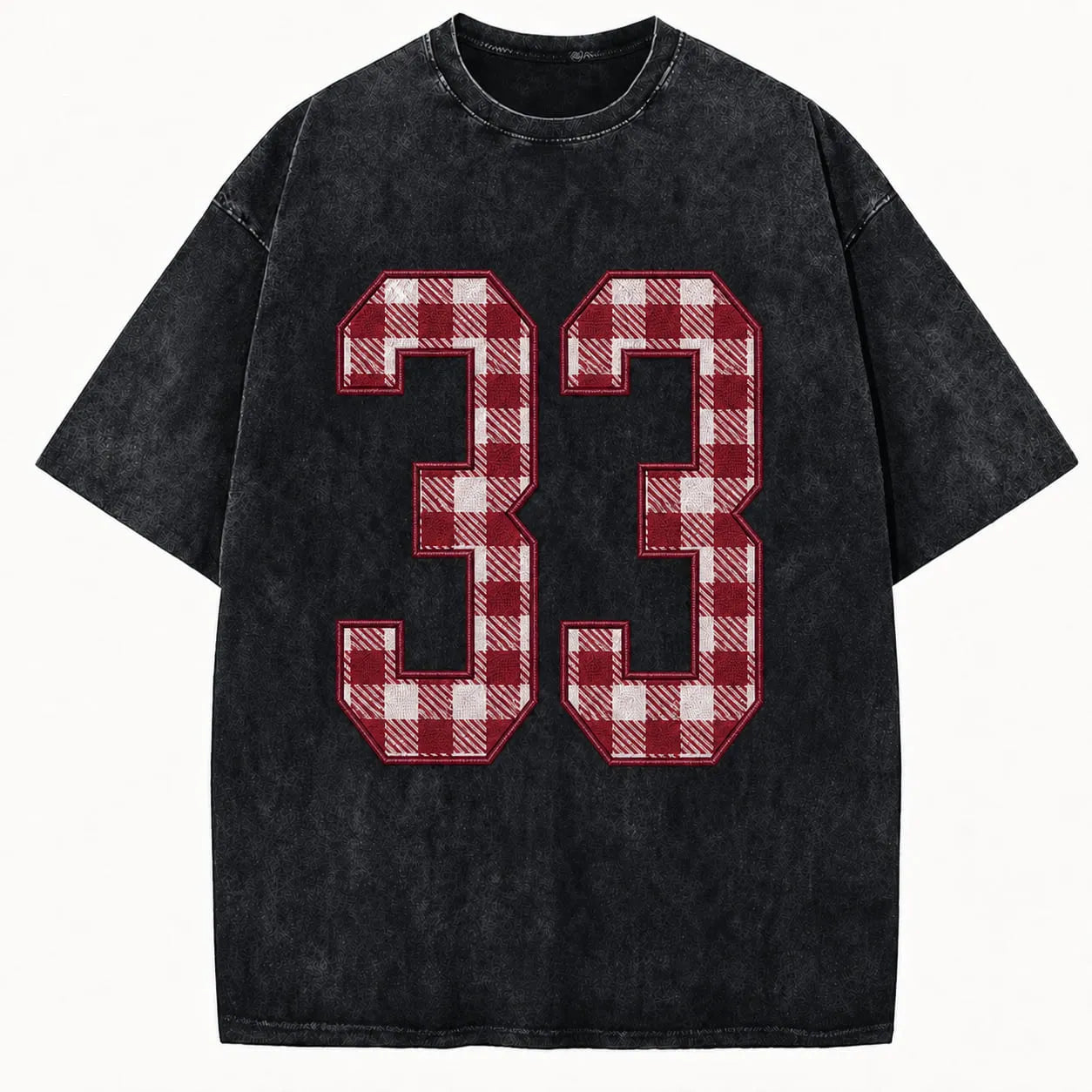 Custom Washed Number T-shirt - Gingham Applique Embroidered Varsity Game Day Shirt