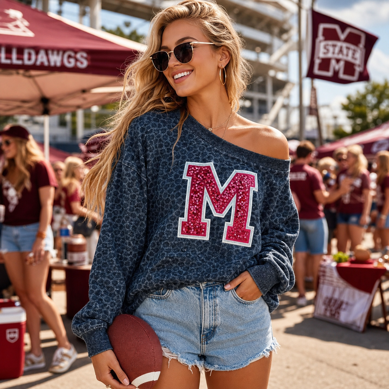Custom Dark Leopard Off-Shoulder Sequin Sweatshirt | Personalized Game Day Letter Pullover