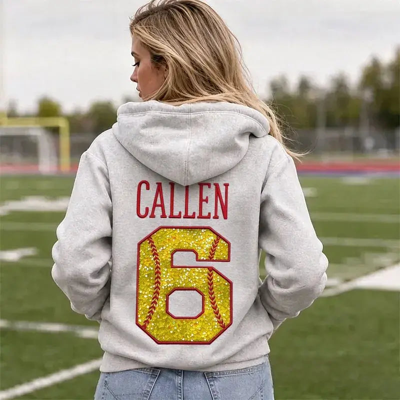 Custom Name Embroidered Hoodie Softball Sequin Number Pullover Women Game Day Sweatshirt