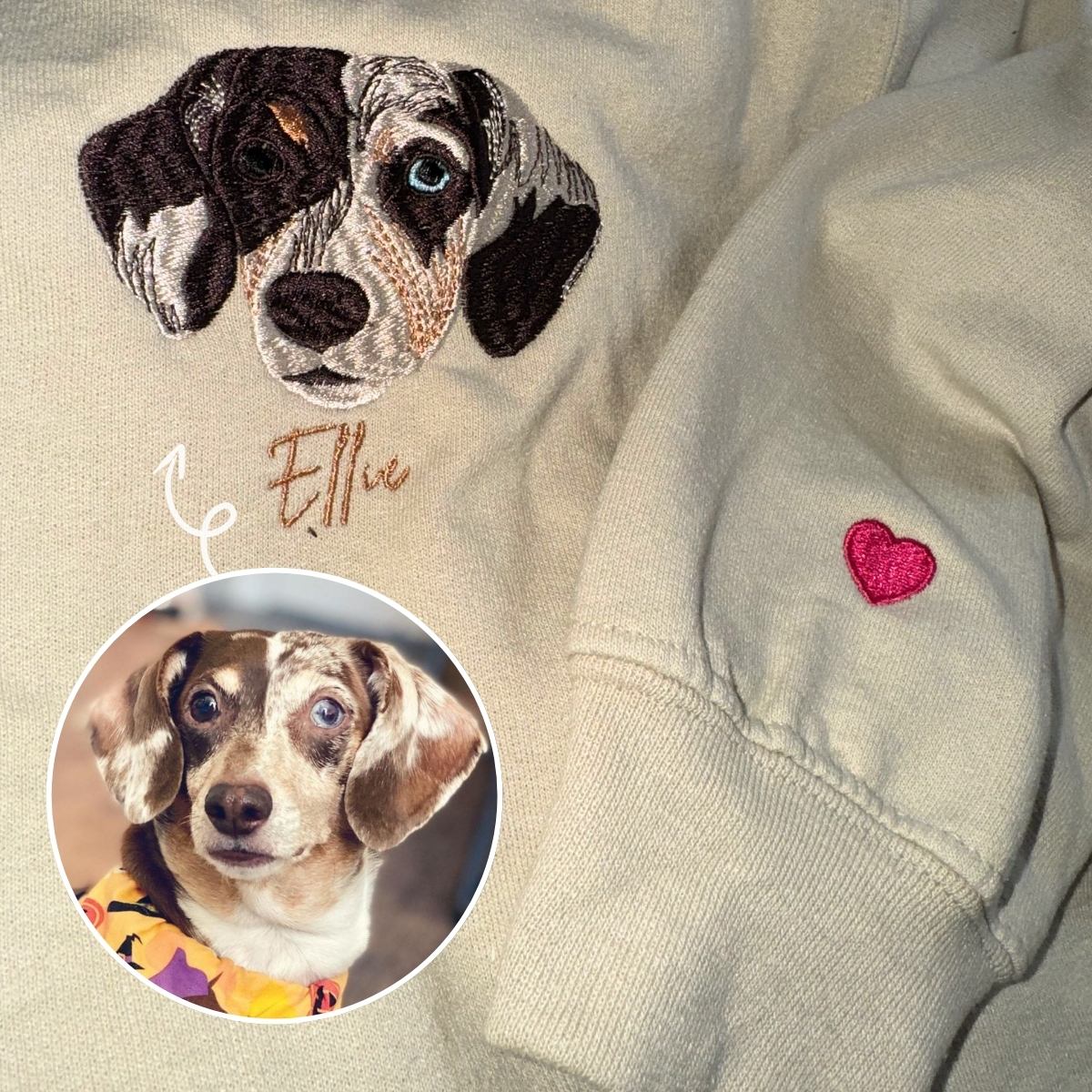 Custom Dog Portraits Sweatshirt Embroidered for Dog Lover | Personalized Pet Face Name Portraits Photo | Gifts for Pet Lovers