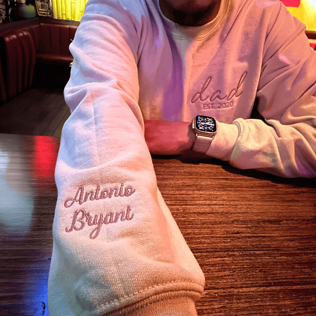 Personalized Embroidered Pappy Sweatshirt with Custom Names on Sleeve