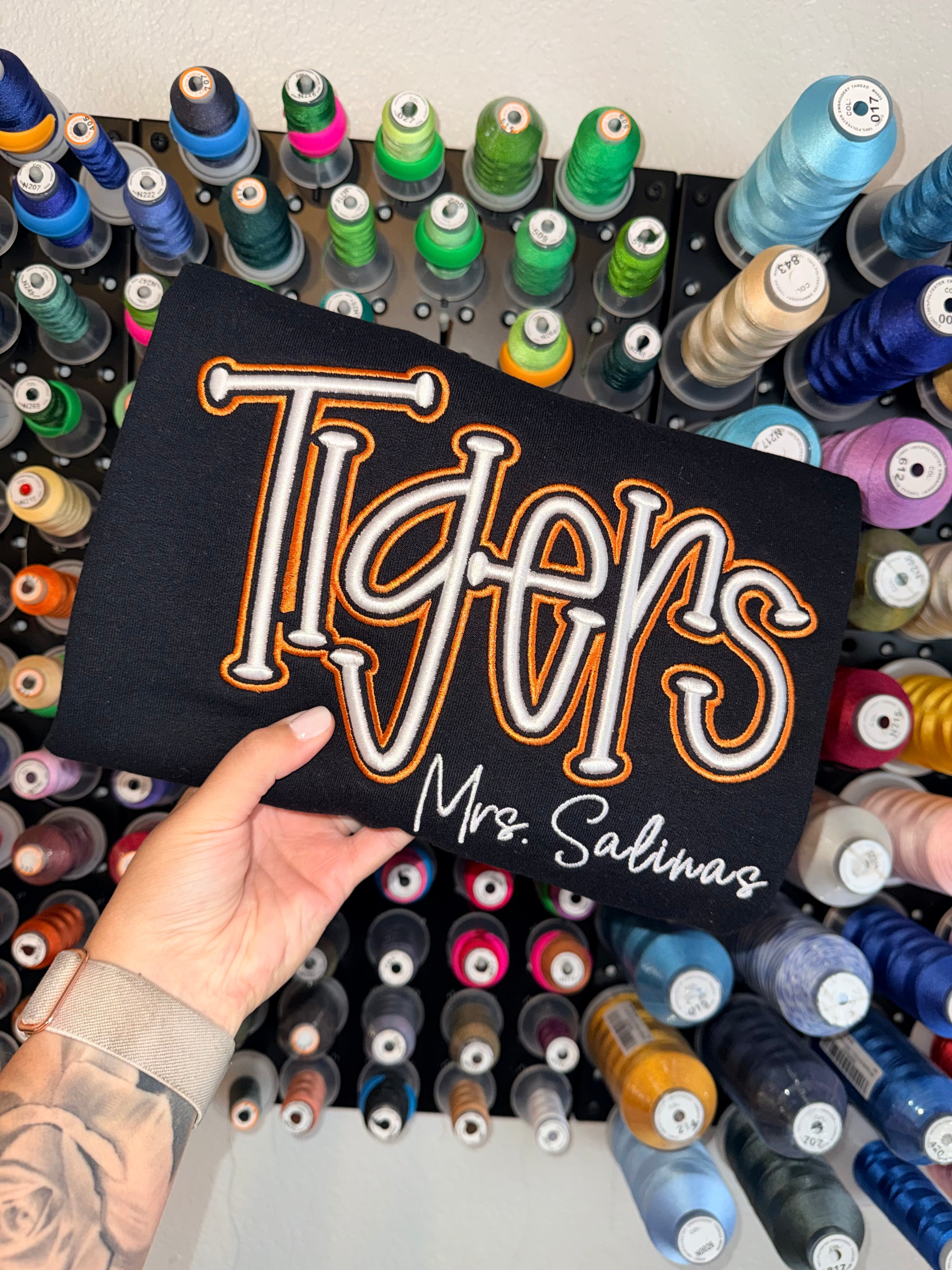 🐯Custom Puff Embroidery Sweatshirt – 3D Raised Team Logo | Gifts for Sports Mom