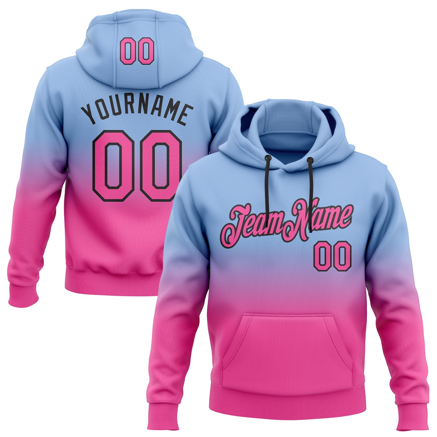 Custom Light Blue Pink-Black Fade Fashion Sports Pullover Sweatshirt Hoodie