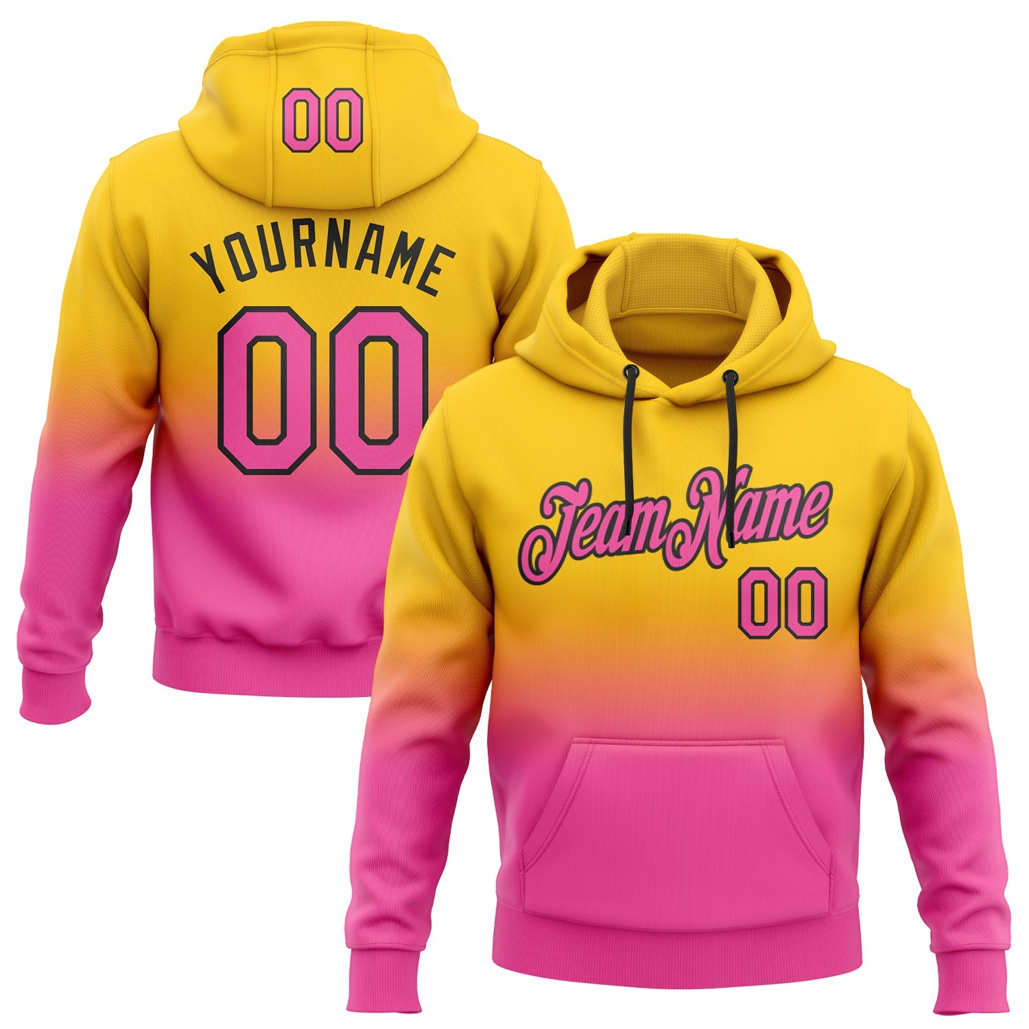 Custom Yellow Pink-Black Fade Fashion Sports Pullover Sweatshirt Hoodie