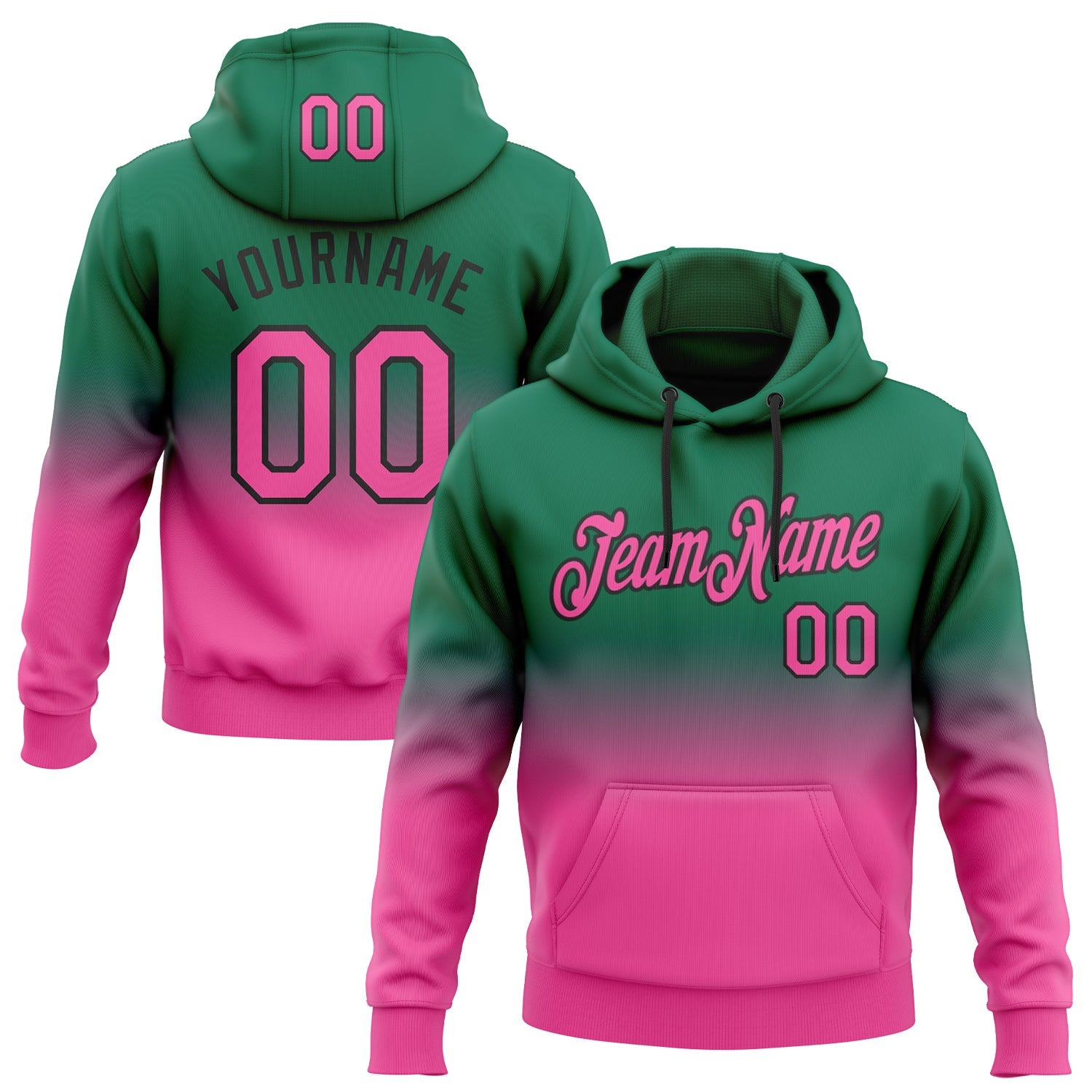 Custom Kelly Green Pink-Black Fade Fashion Sports Pullover Sweatshirt Hoodie