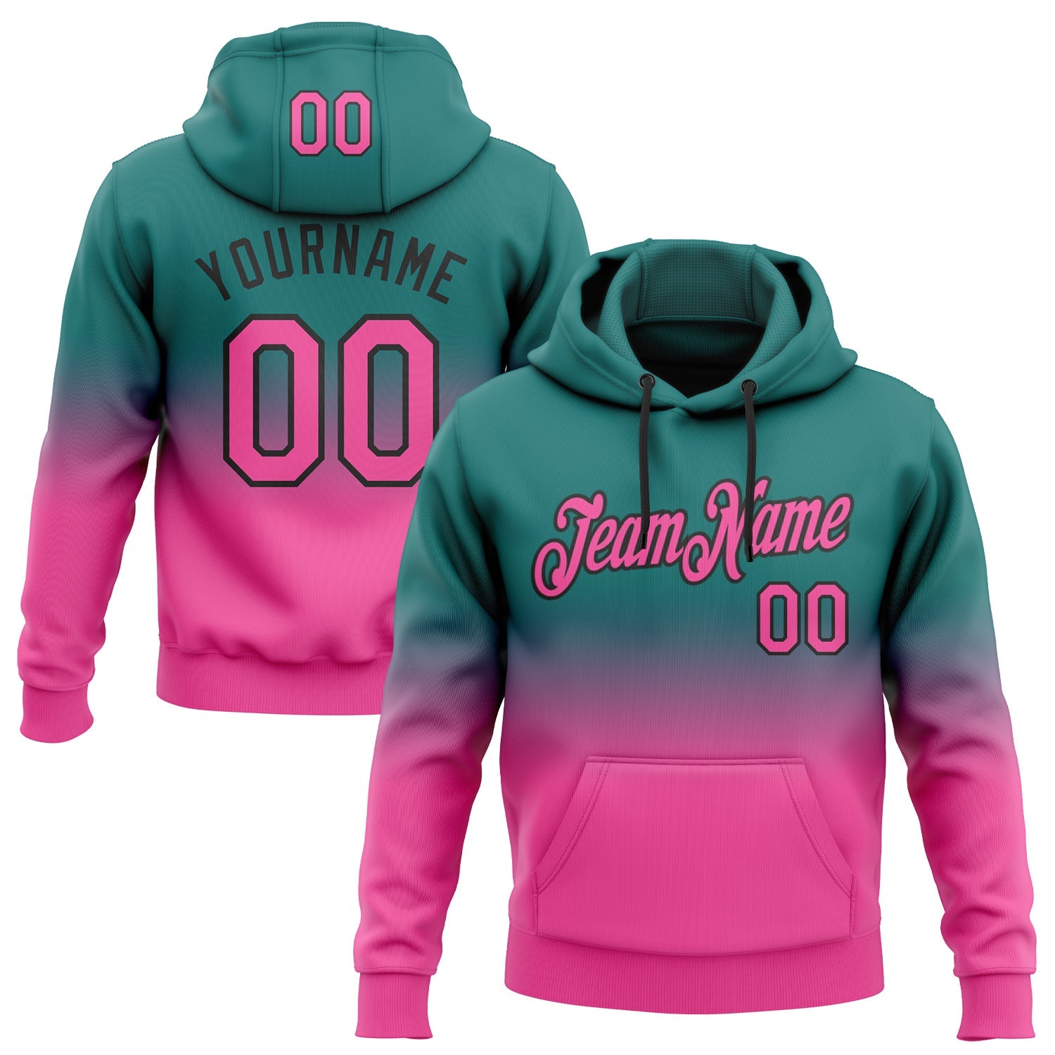 Custom Teal Pink-Black Fade Fashion Sports Pullover Sweatshirt Hoodie