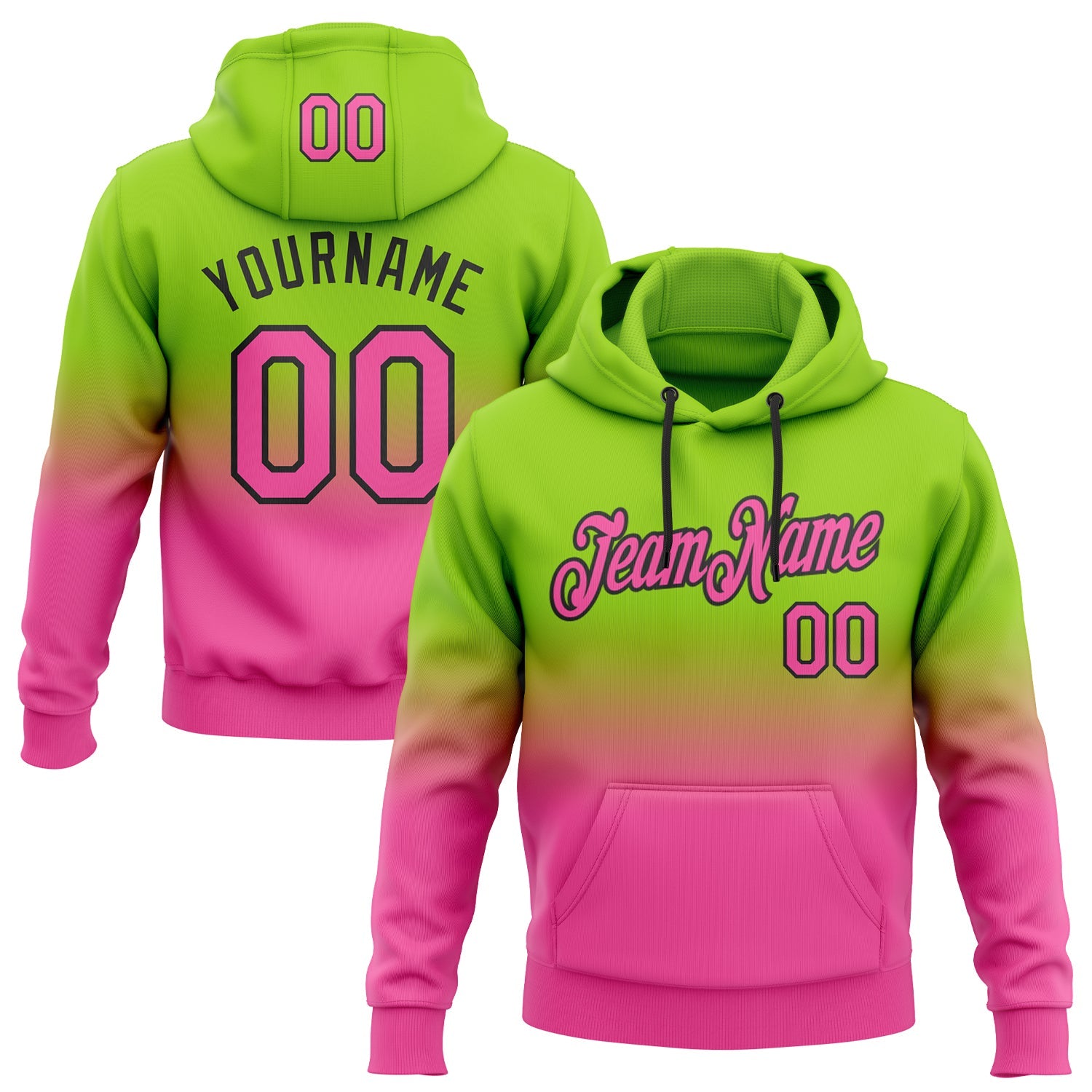 Custom Neon Green Pink-Black Fade Fashion Sports Pullover Sweatshirt Hoodie