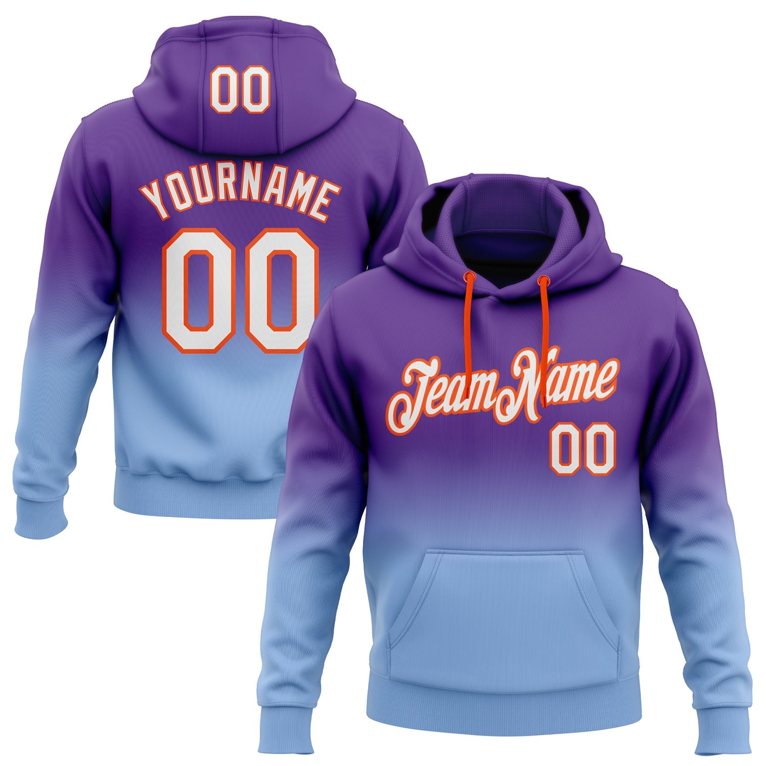 Custom Purple White Light Blue-Orange Fade Fashion Sports Pullover Sweatshirt Hoodie