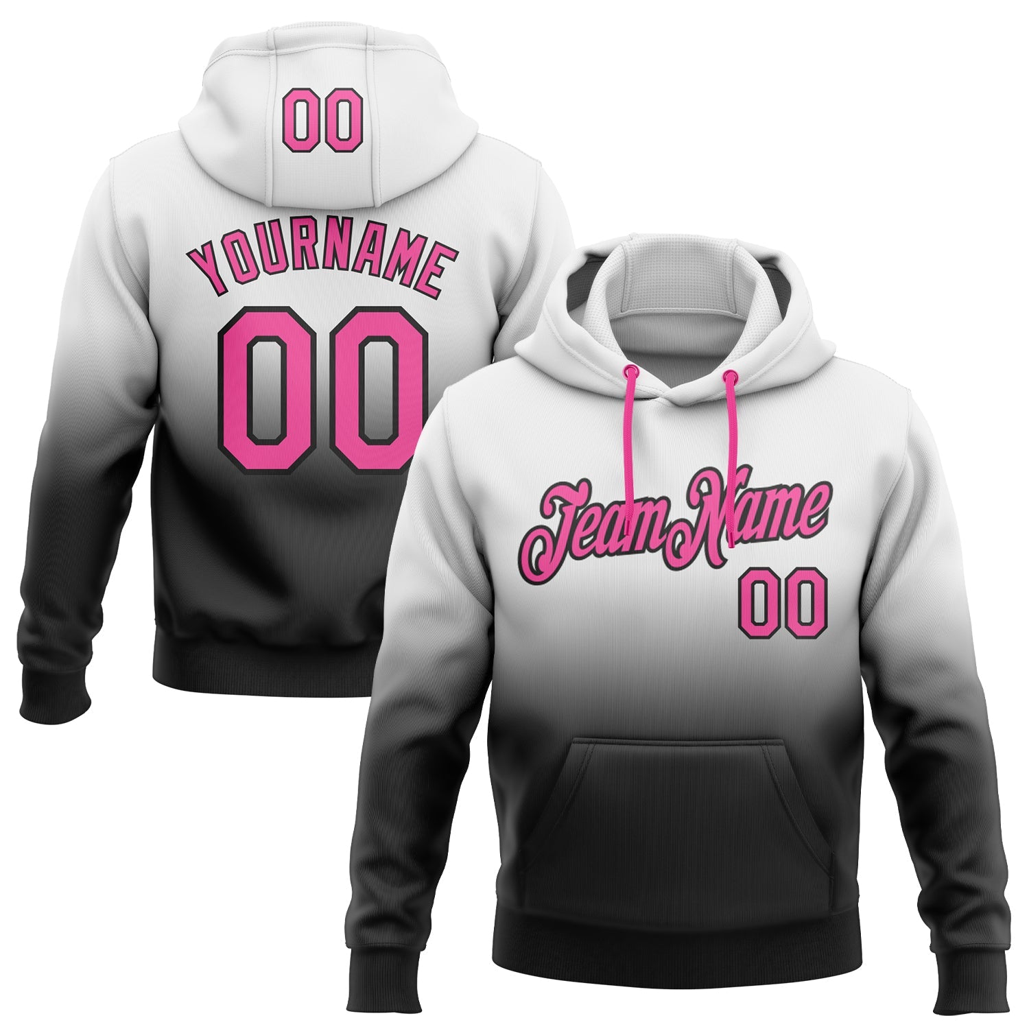 Custom White Pink-Black Fade Fashion Sports Pullover Sweatshirt Hoodie