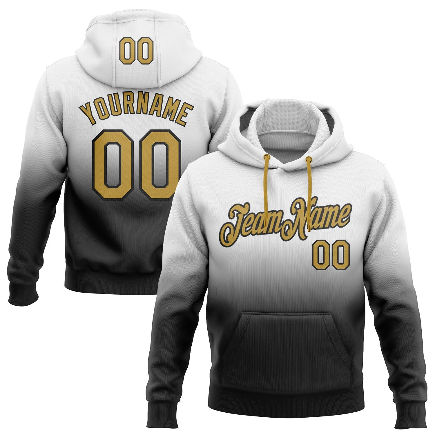 Custom White Old Gold-Black Fade Fashion Sports Pullover Sweatshirt Hoodie