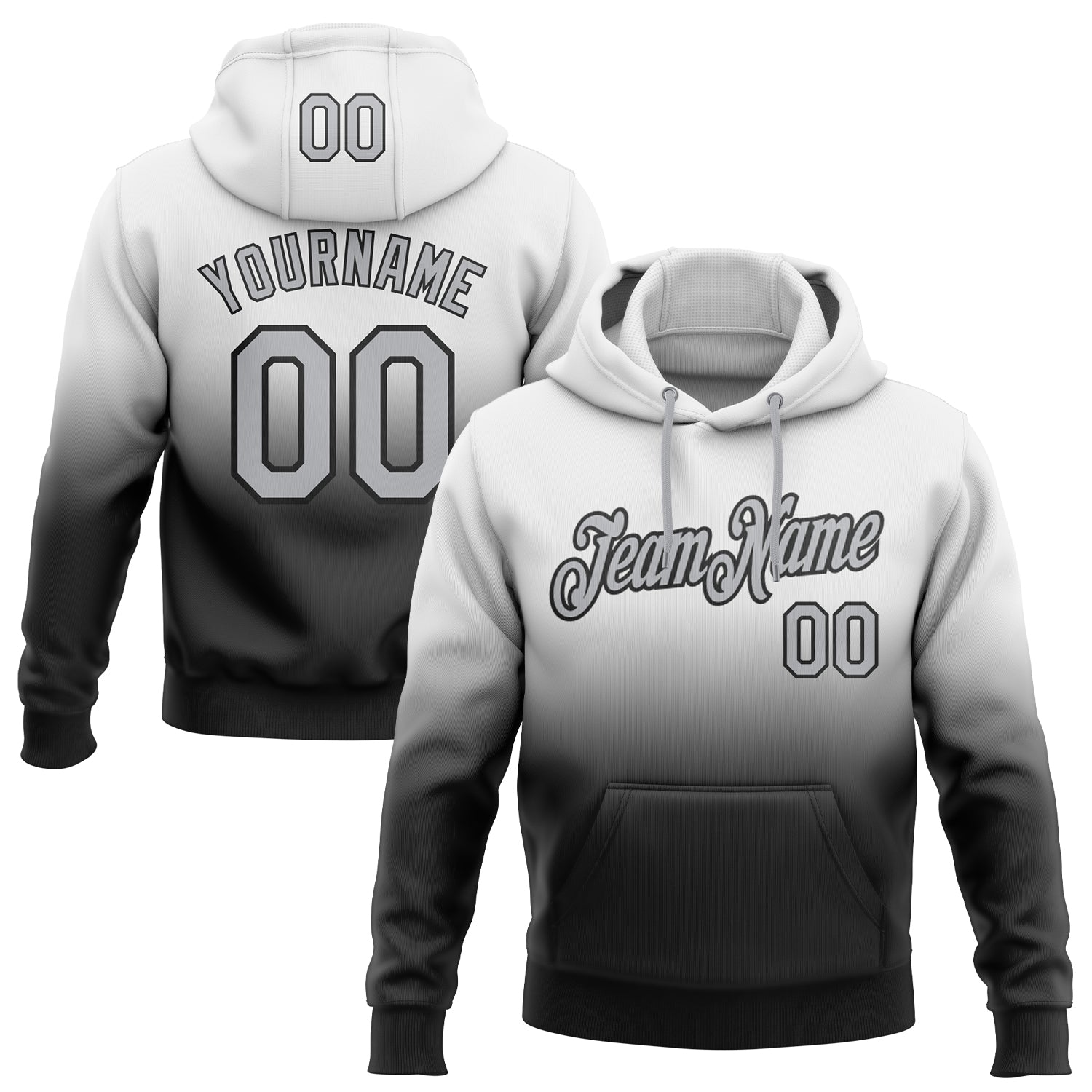 Custom White Gray-Black Fade Fashion Sports Pullover Sweatshirt Hoodie