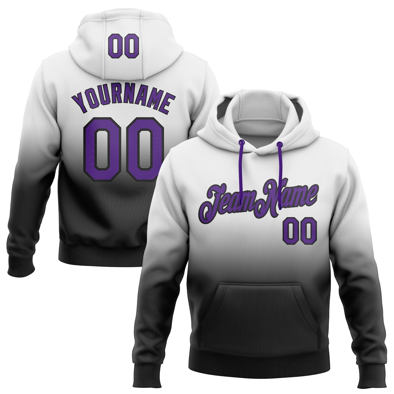 Custom White Purple-Black Fade Fashion Sports Pullover Sweatshirt Hoodie