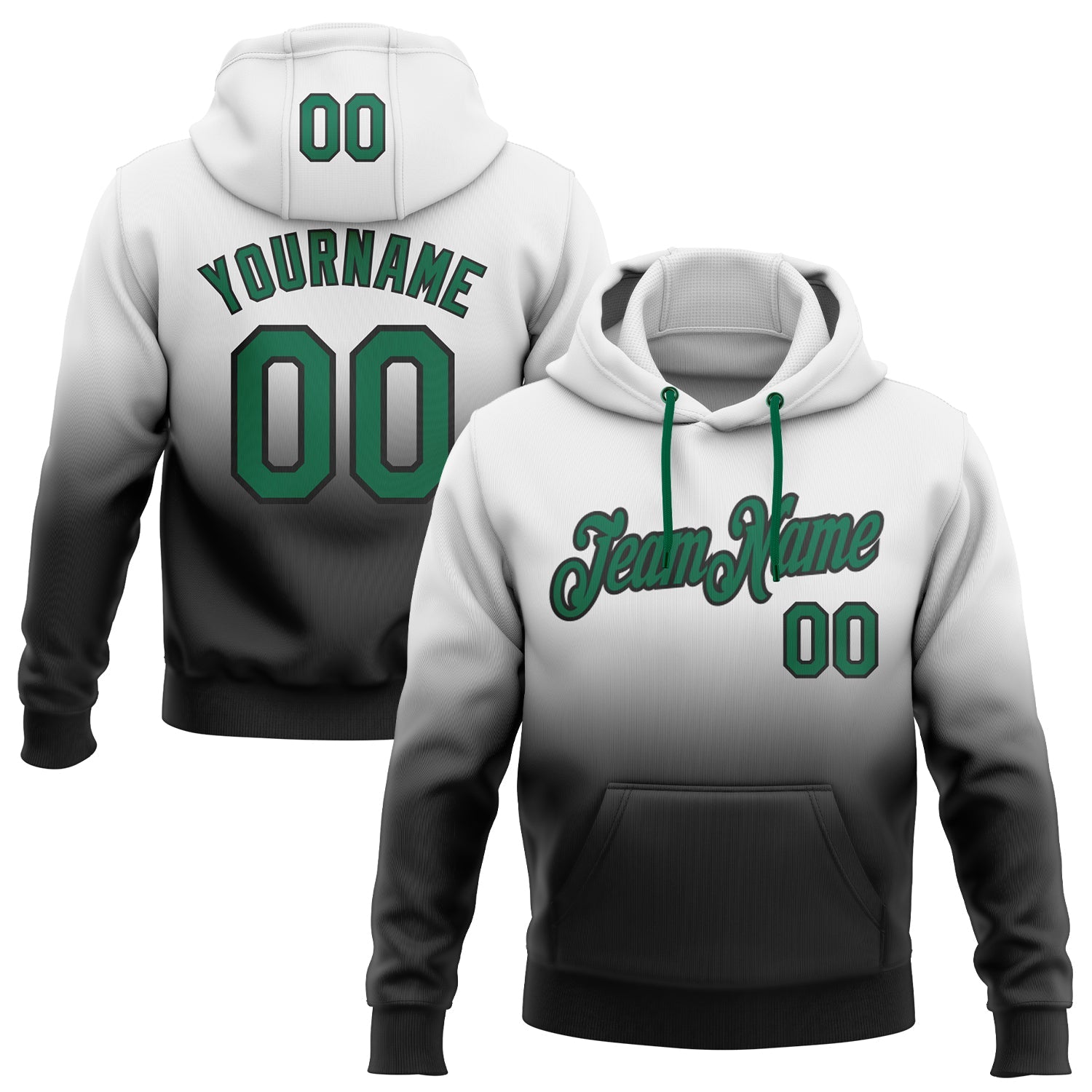 Custom White Kelly Green-Black Fade Fashion Sports Pullover Sweatshirt Hoodie