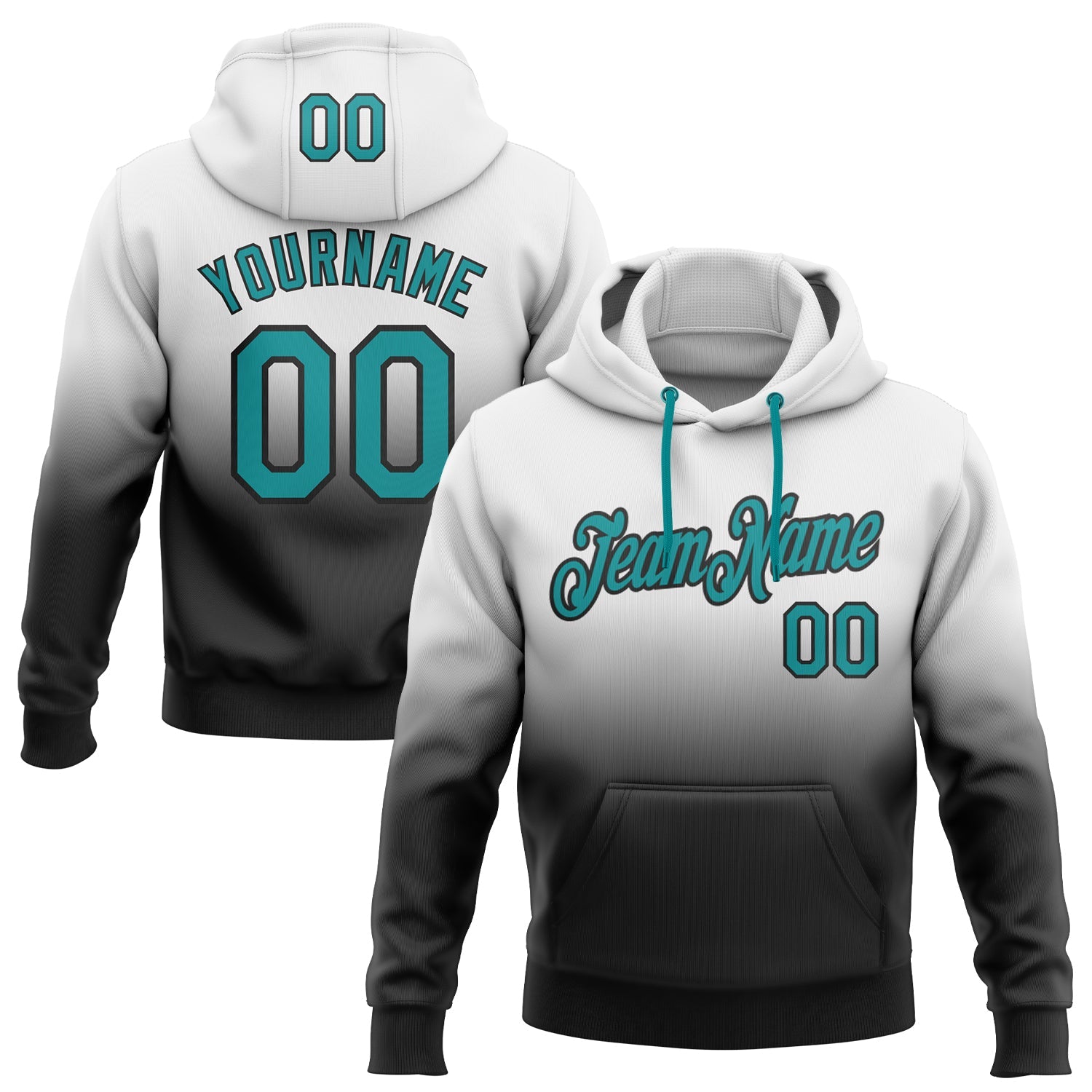 Custom White Teal-Black Fade Fashion Sports Pullover Sweatshirt Hoodie