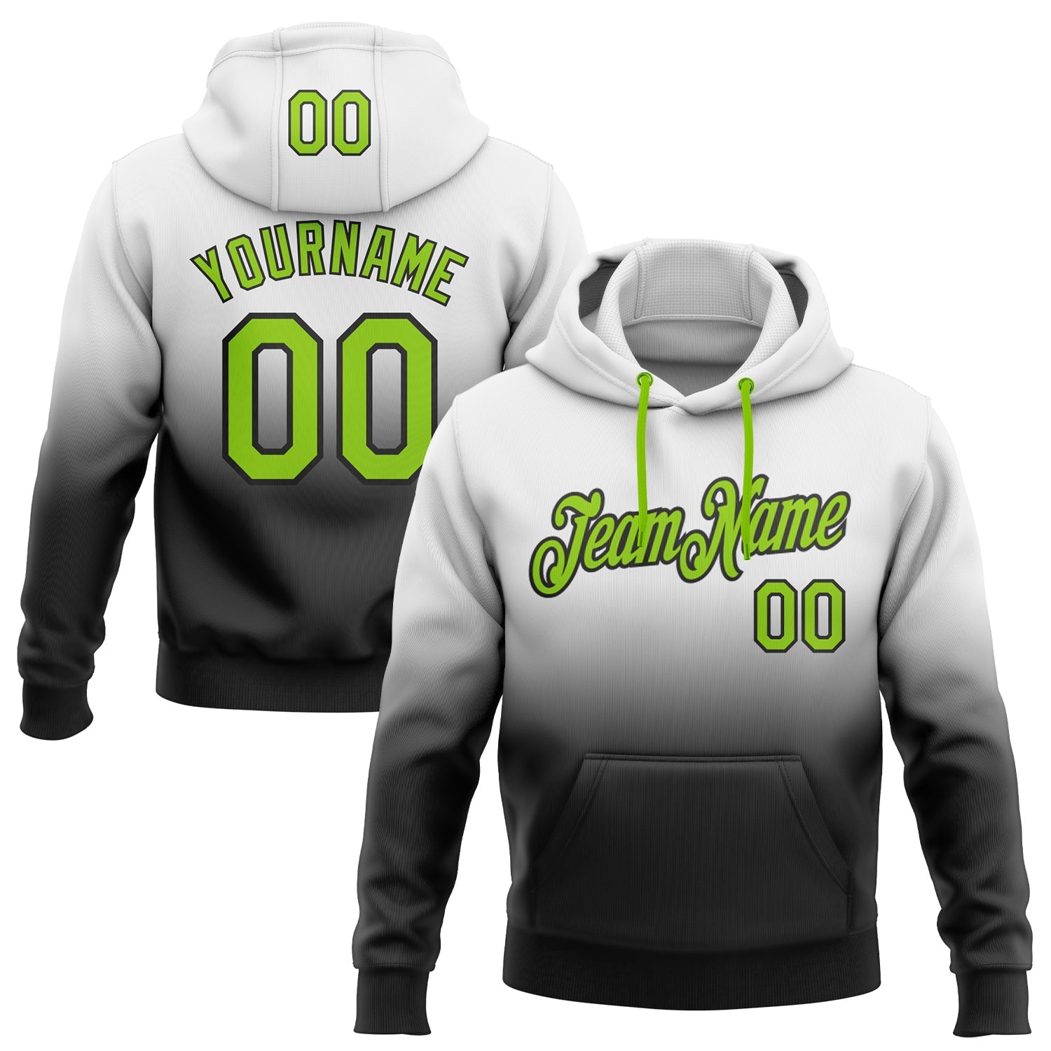 Custom White Neon Green-Black Fade Fashion Sports Pullover Sweatshirt Hoodie