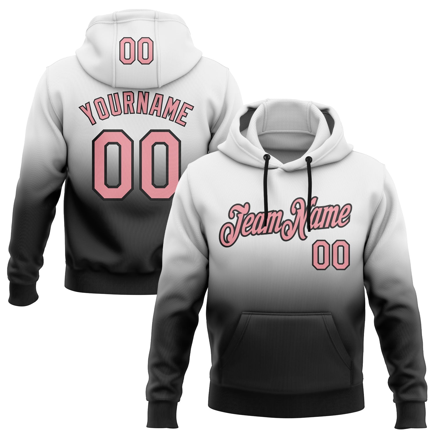 Custom White Medium Pink-Black Fade Fashion Sports Pullover Sweatshirt Hoodie