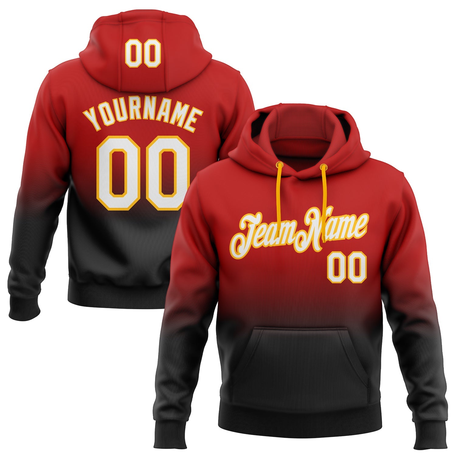 Custom Red White Black-Gold Fade Fashion Sports Pullover Sweatshirt Hoodie
