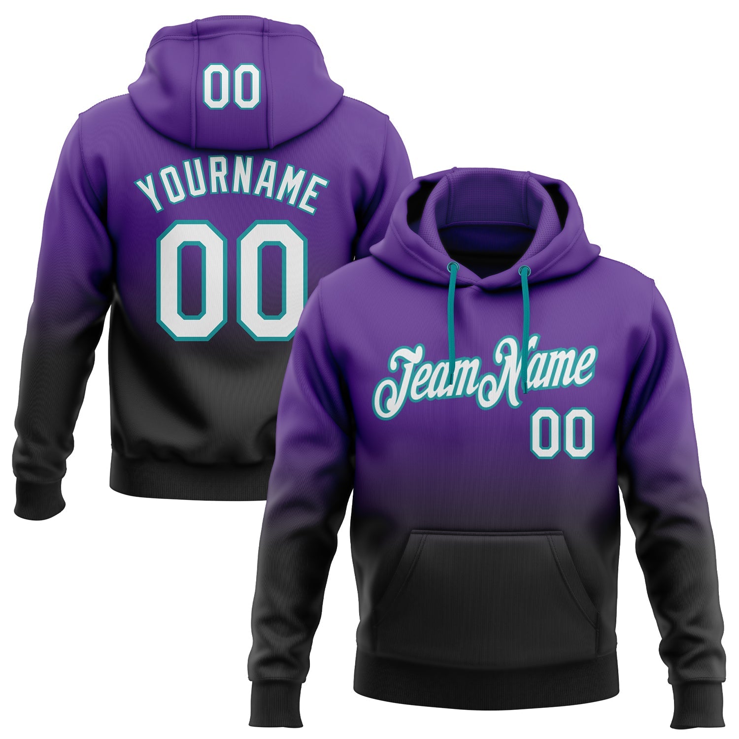 Custom Purple White Black-Teal Fade Fashion Sports Pullover Sweatshirt Hoodie