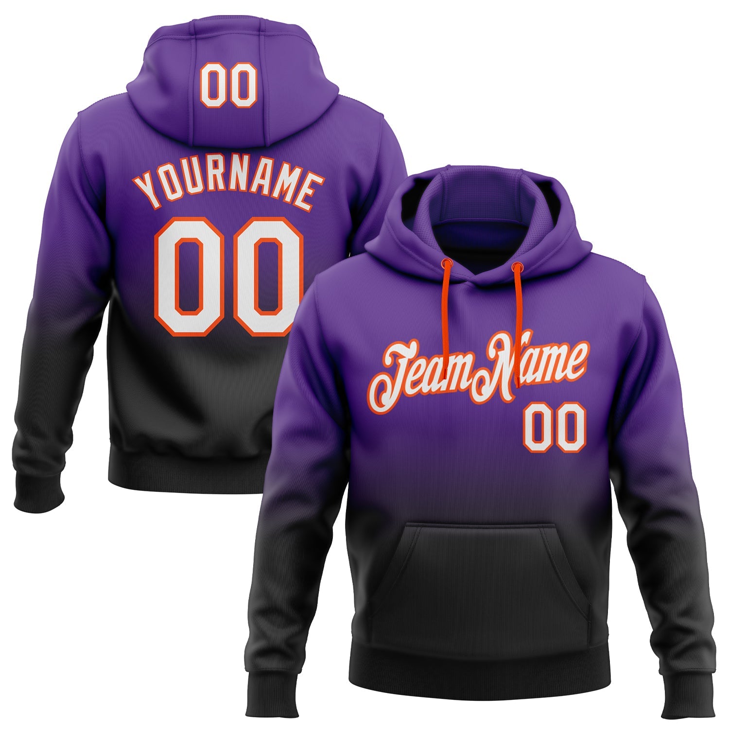 Custom Purple White Black-Orange Fade Fashion Sports Pullover Sweatshirt Hoodie