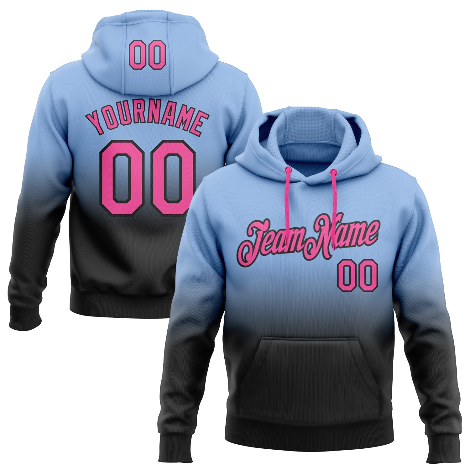 Custom Light Blue Pink-Black Fade Fashion Sports Pullover Sweatshirt Hoodie