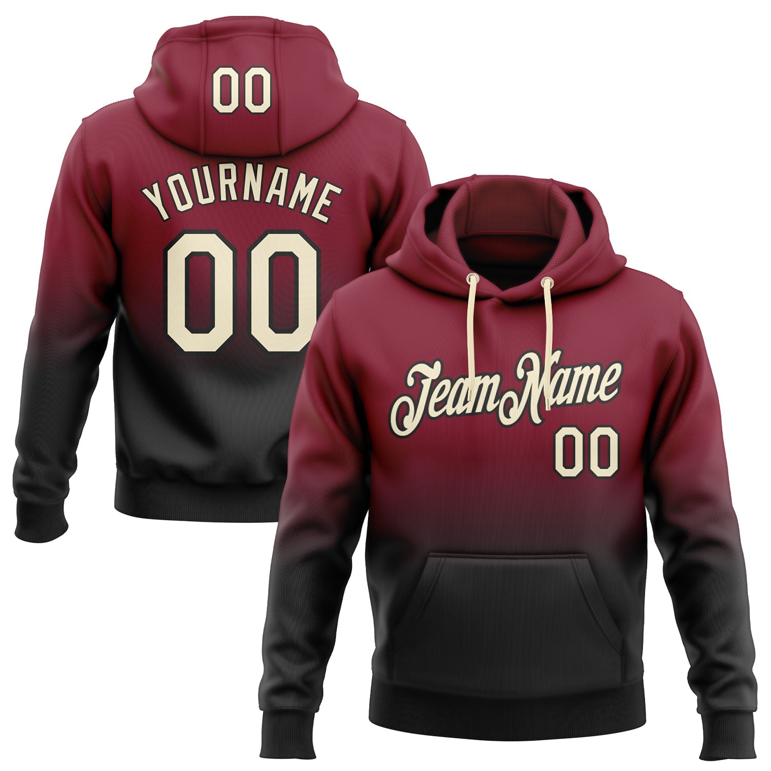 Custom Crimson Cream-Black Fade Fashion Sports Pullover Sweatshirt Hoodie