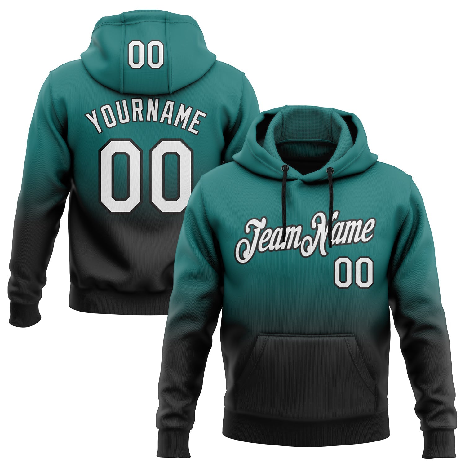 Custom Teal White-Black Fade Fashion Sports Pullover Sweatshirt Hoodie