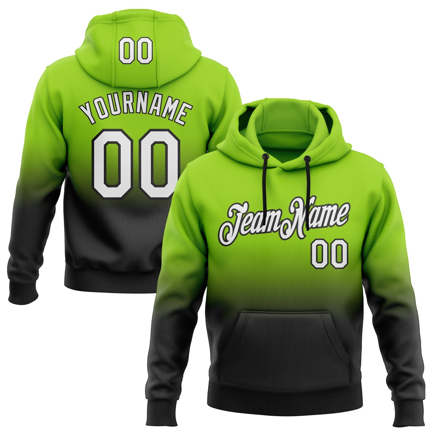 Custom Neon Green White-Black Fade Fashion Sports Pullover Sweatshirt Hoodie