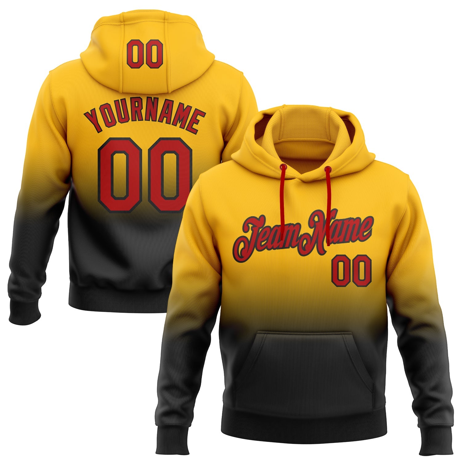 Custom Gold Red-Black Fade Fashion Sports Pullover Sweatshirt Hoodie