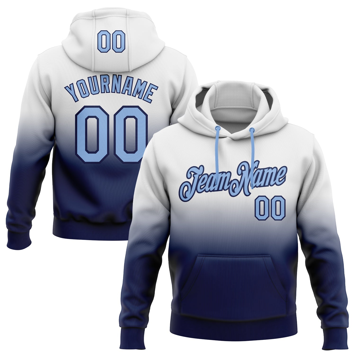 Custom White Light Blue-Navy Fade Fashion Sports Pullover Sweatshirt Hoodie