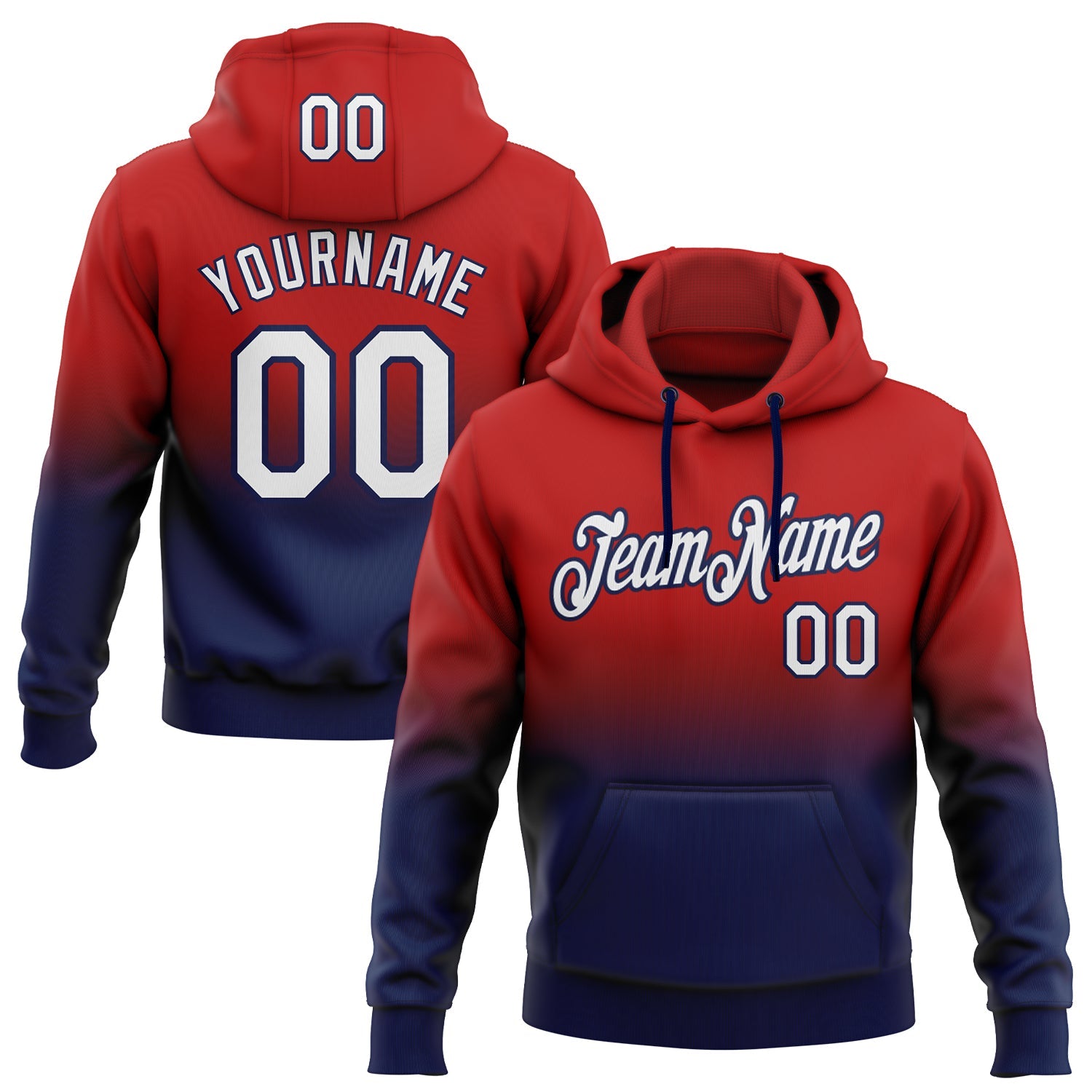 Custom Red White-Navy Fade Fashion Sports Pullover Sweatshirt Hoodie