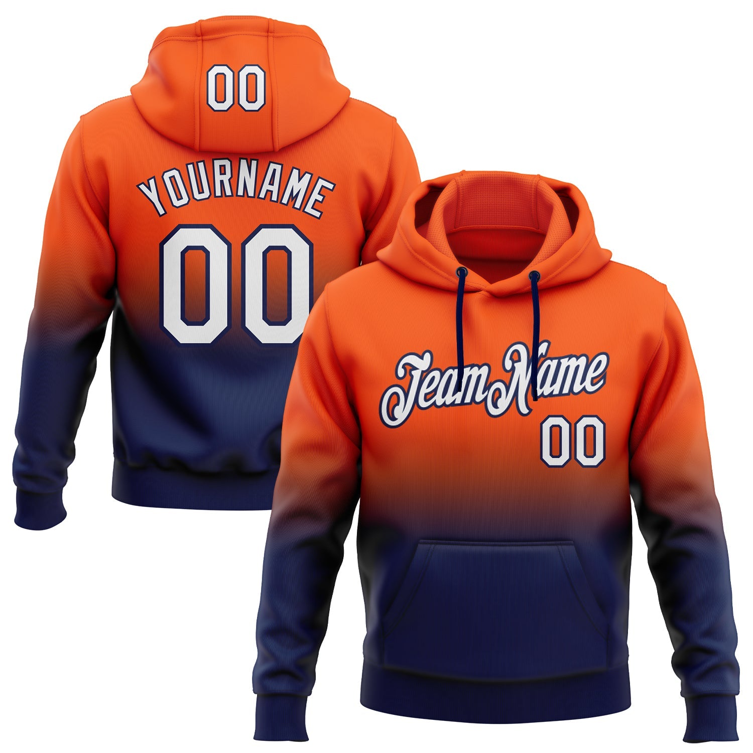 Custom Orange White-Navy Fade Fashion Sports Pullover Sweatshirt Hoodie