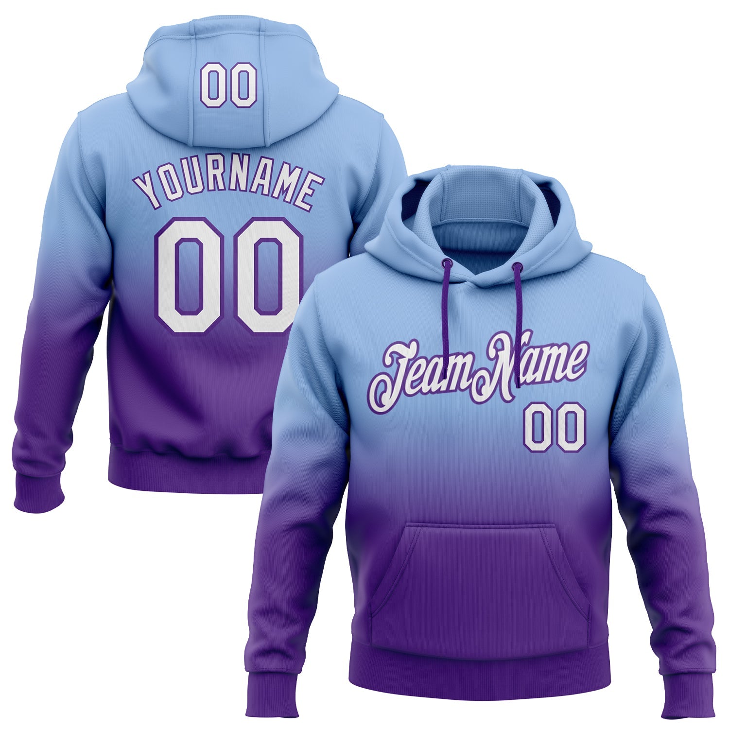Custom Light Blue White-Purple Fade Fashion Sports Pullover Sweatshirt Hoodie