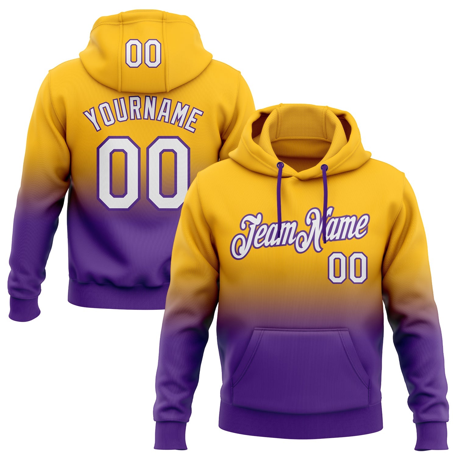 Custom Gold White-Purple Fade Fashion Sports Pullover Sweatshirt Hoodie