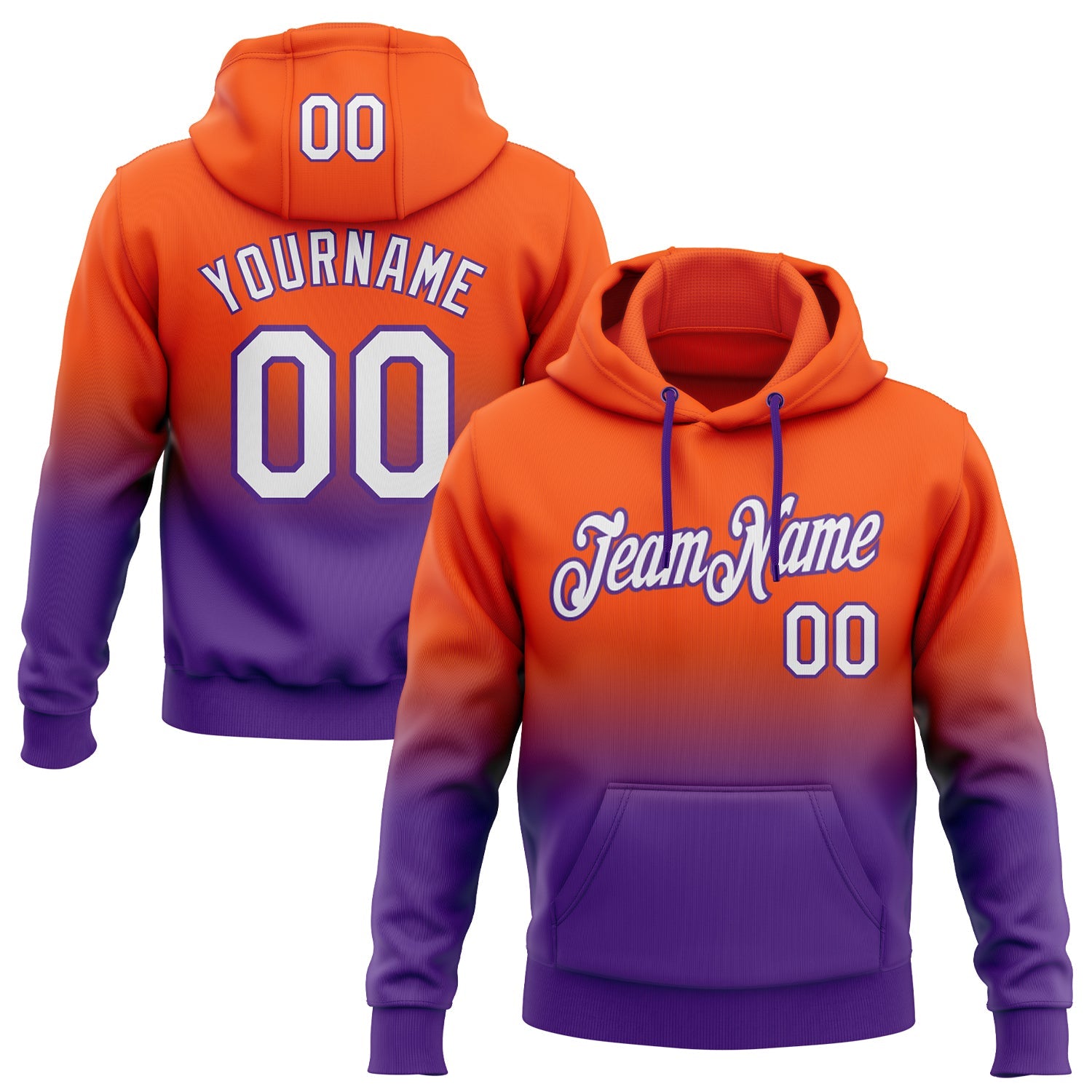 Custom Orange White-Purple Fade Fashion Sports Pullover Sweatshirt Hoodie