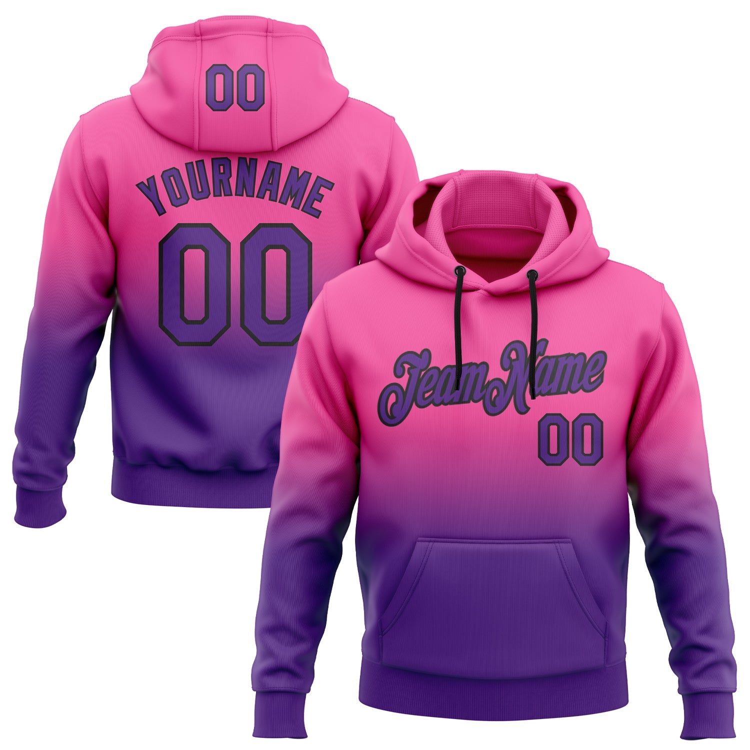 Custom Pink Purple-Black Fade Fashion Sports Pullover Sweatshirt Hoodie