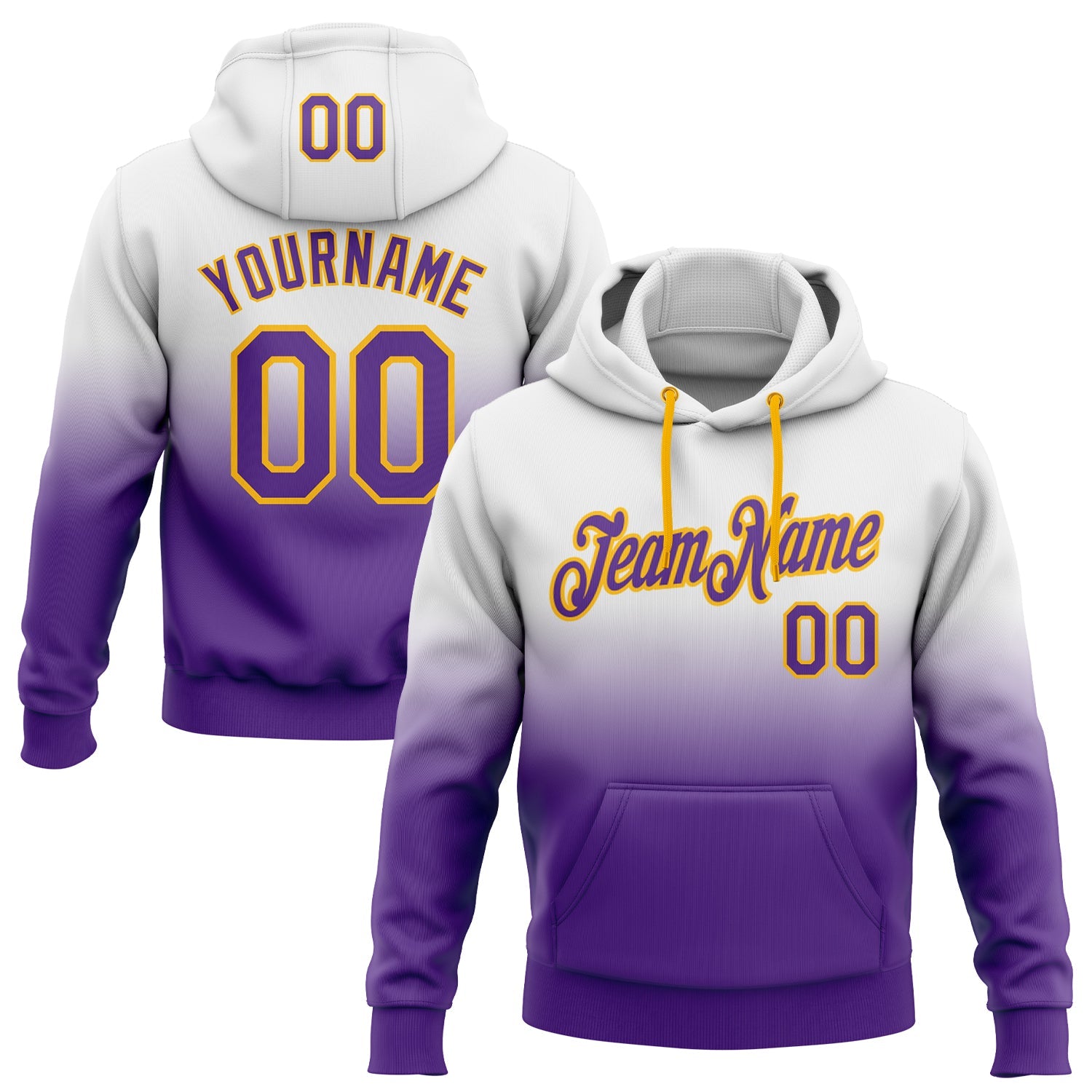 Custom White Purple-Gold Fade Fashion Sports Pullover Sweatshirt Hoodie
