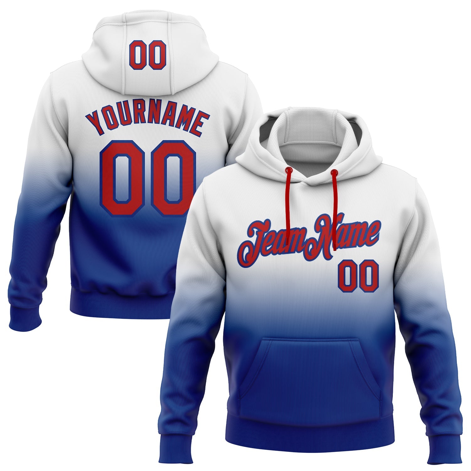 Custom White Red-Royal Fade Fashion Sports Pullover Sweatshirt Hoodie