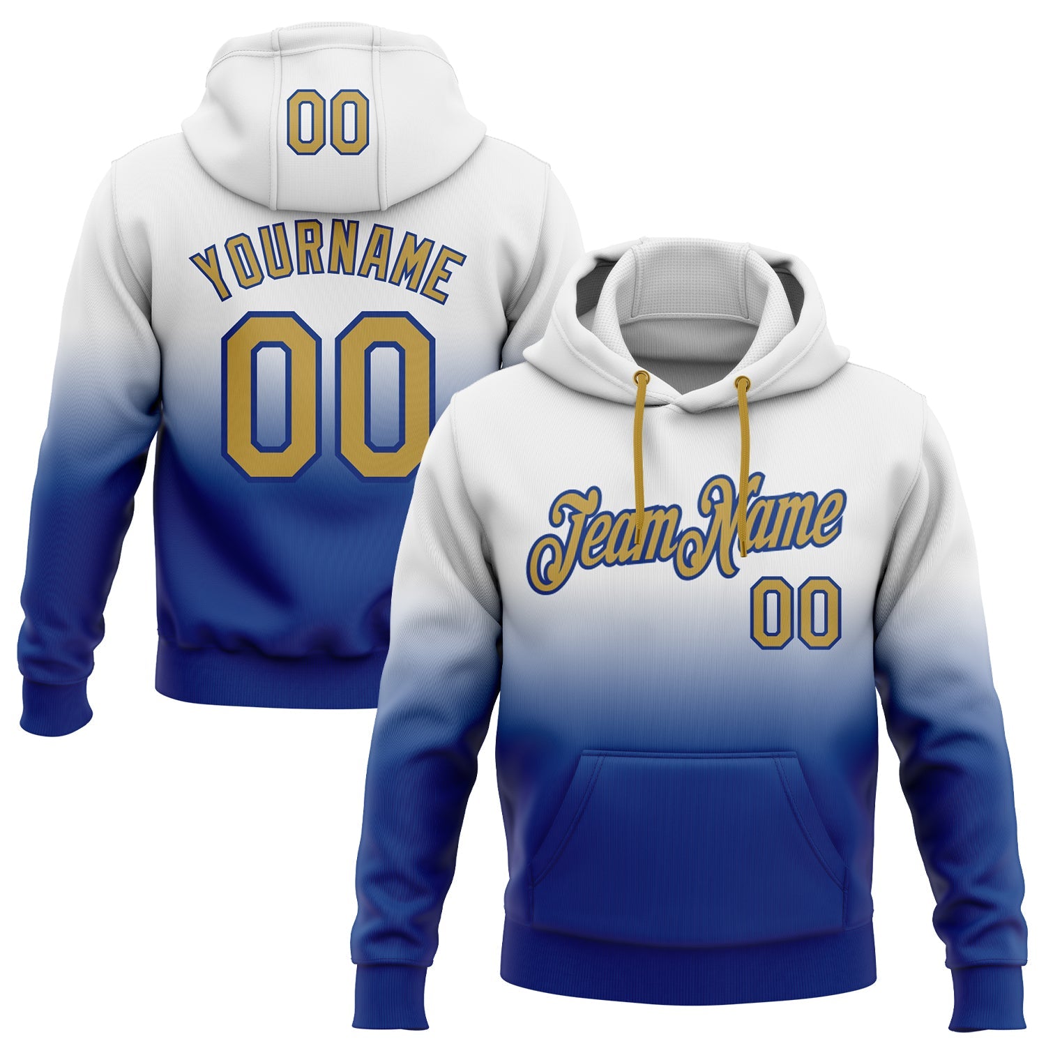 Custom White Old Gold-Royal Fade Fashion Sports Pullover Sweatshirt Hoodie