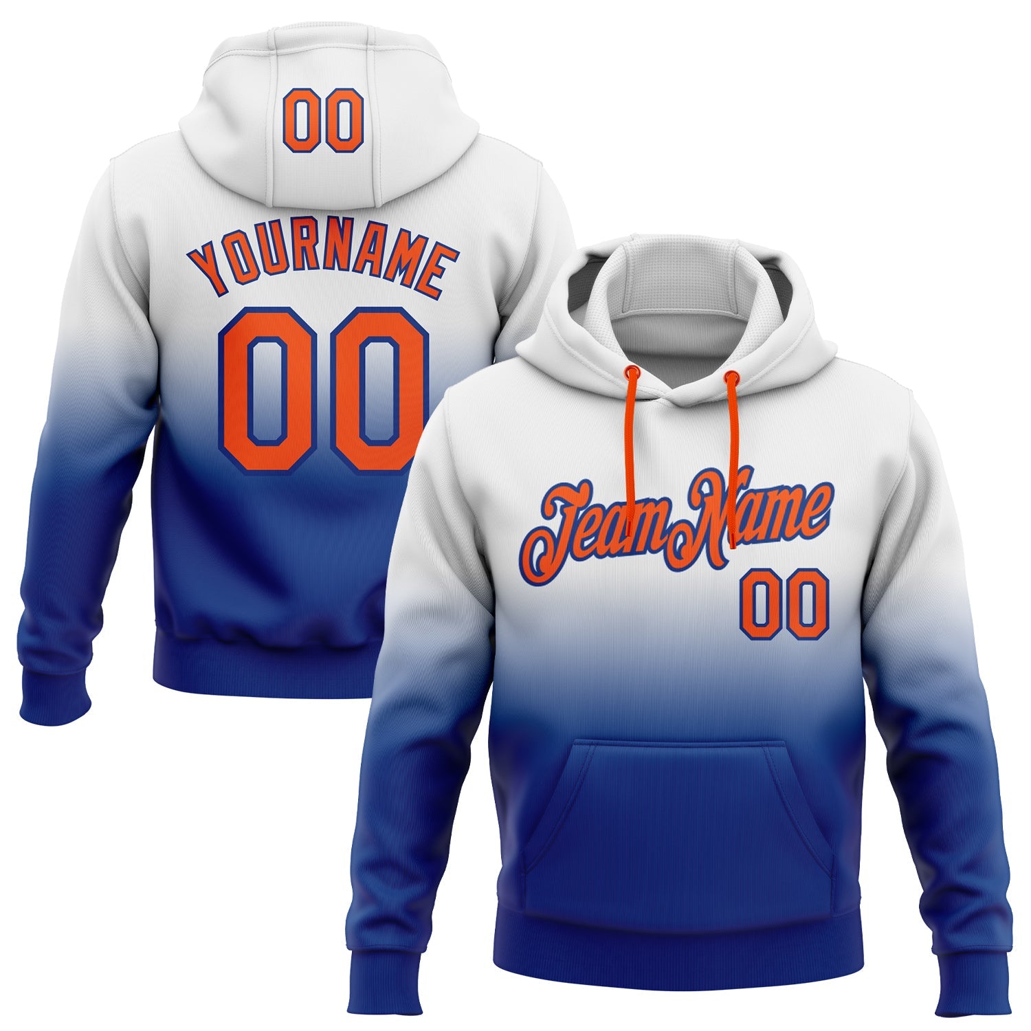 Custom White Orange-Royal Fade Fashion Sports Pullover Sweatshirt Hoodie