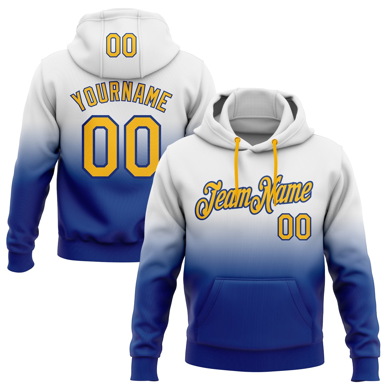 Custom White Gold-Royal Fade Fashion Sports Pullover Sweatshirt Hoodie
