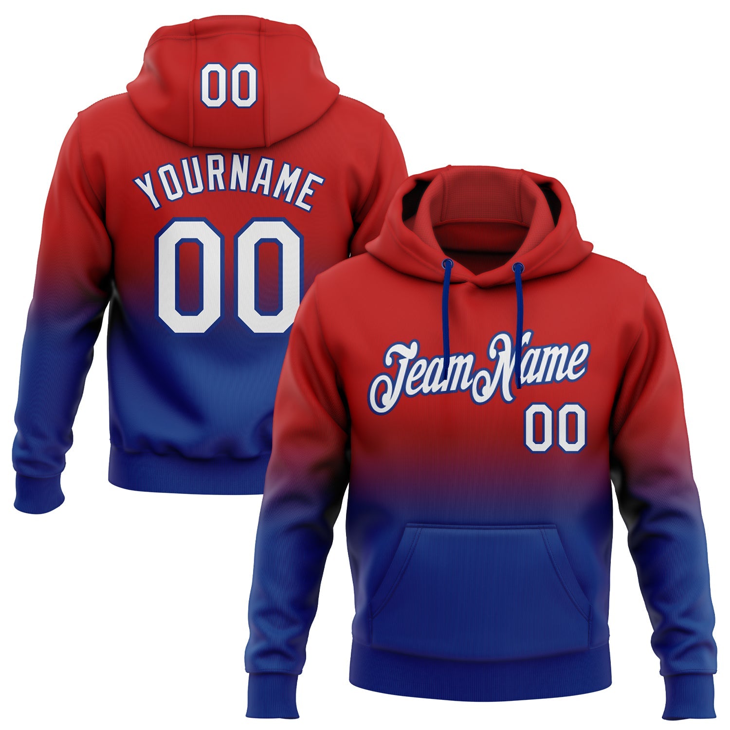 Custom Red White-Royal Fade Fashion Sports Pullover Sweatshirt Hoodie