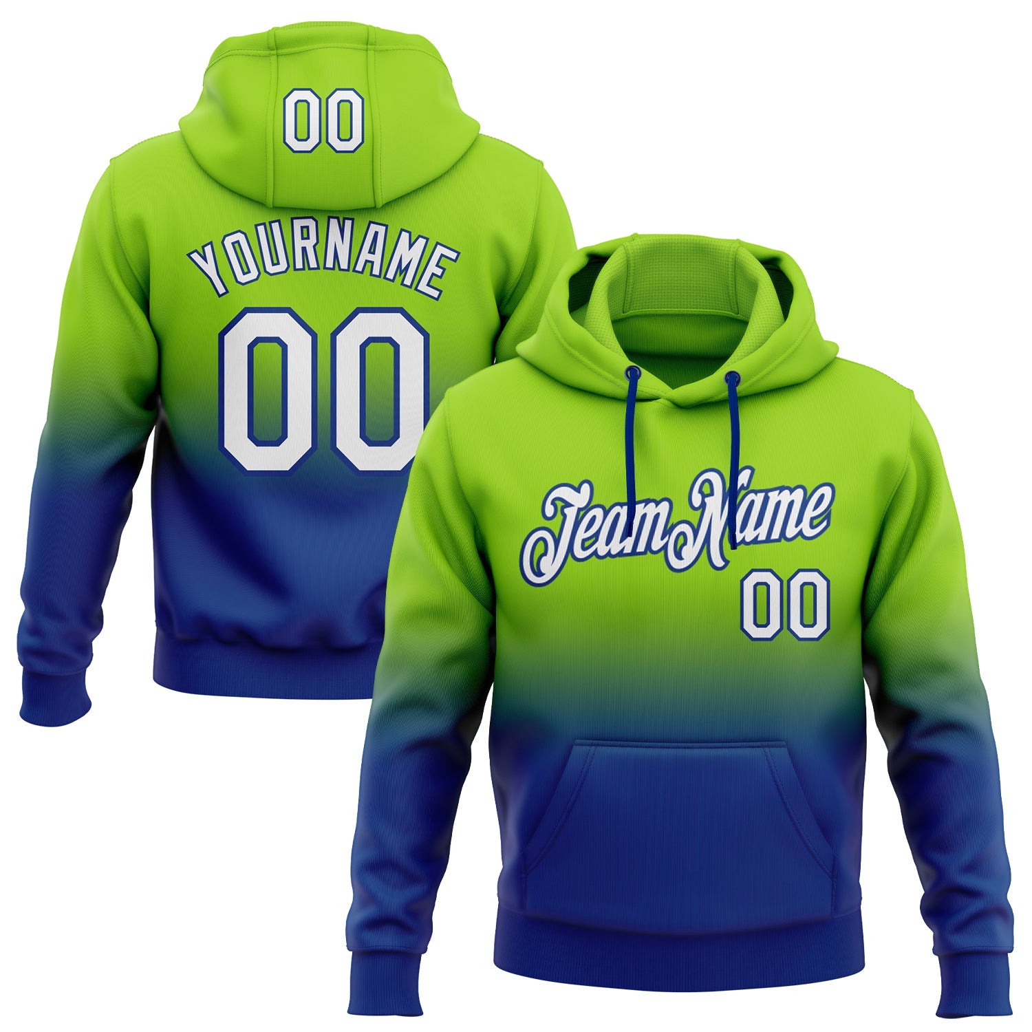 Custom Neon Green White-Royal Fade Fashion Sports Pullover Sweatshirt Hoodie