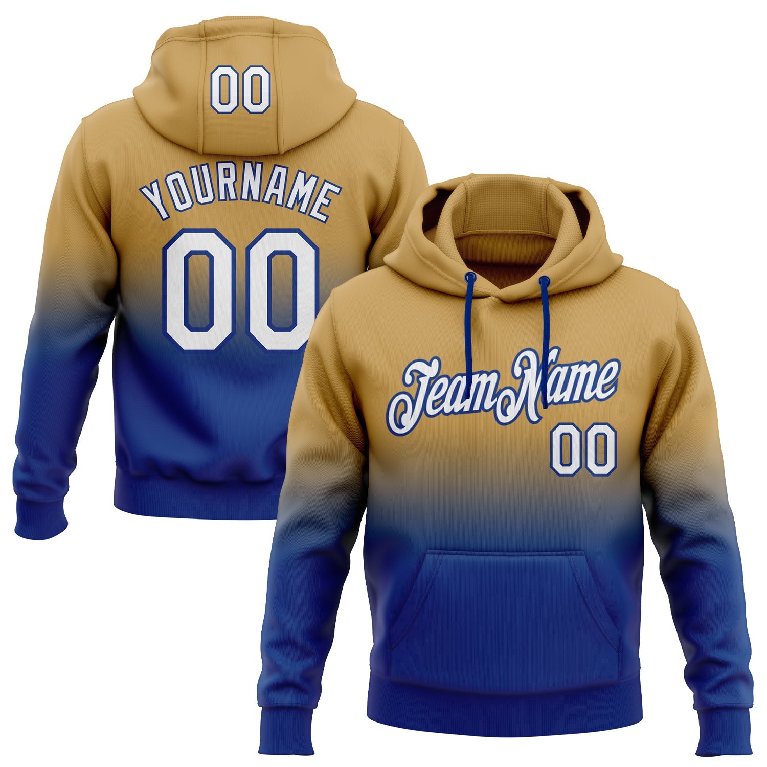 Custom Old Gold White-Royal Fade Fashion Sports Pullover Sweatshirt Hoodie
