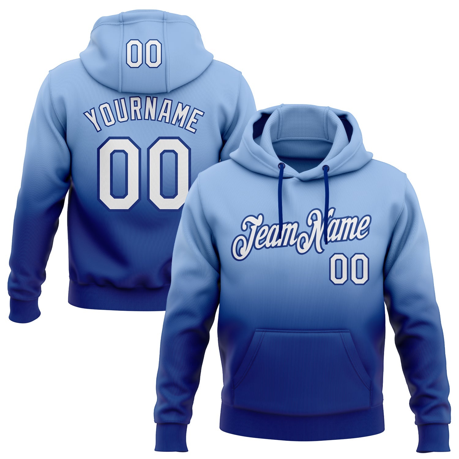 Custom Light Blue White-Royal Fade Fashion Sports Pullover Sweatshirt Hoodie