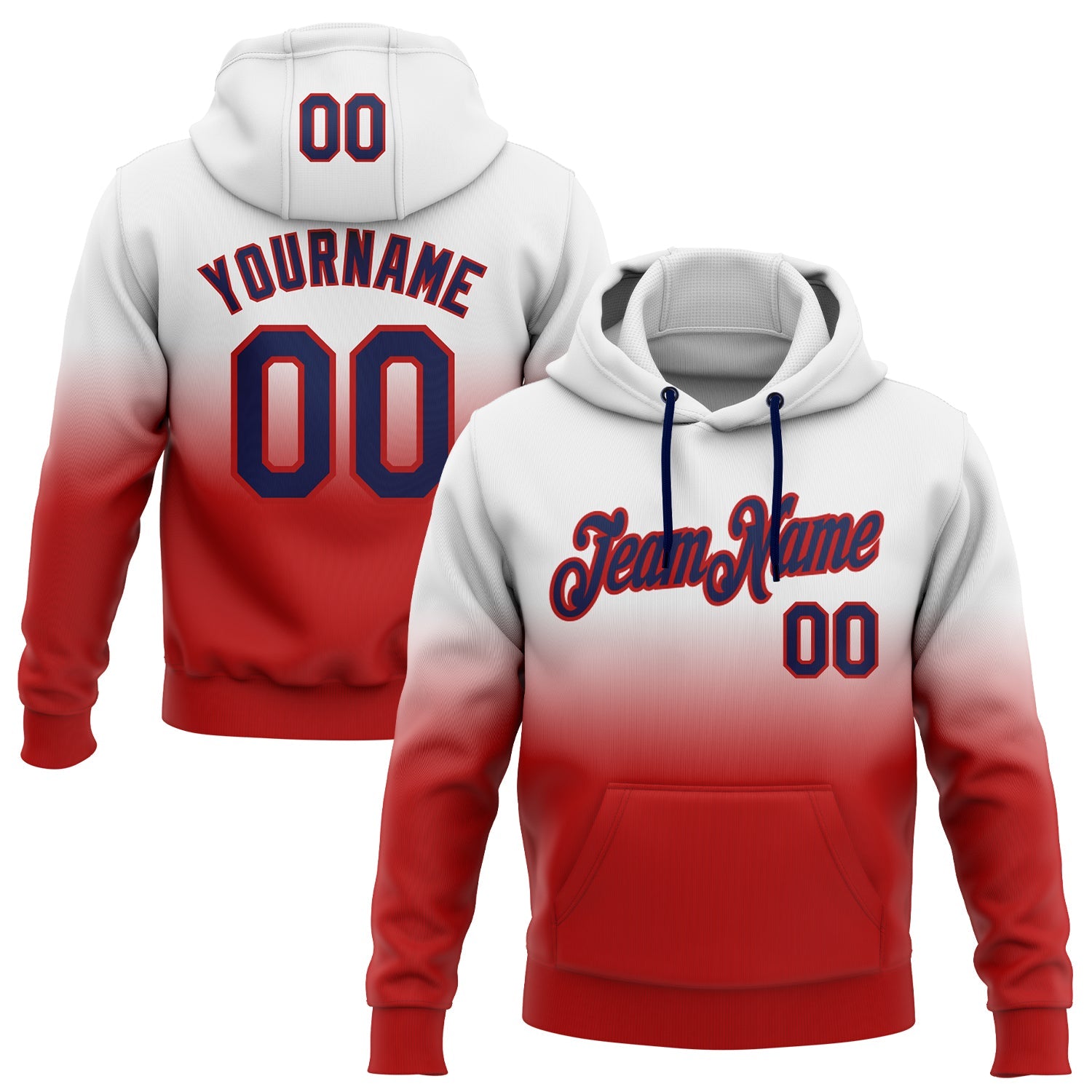 Custom White Navy-Red Fade Fashion Sports Pullover Sweatshirt Hoodie