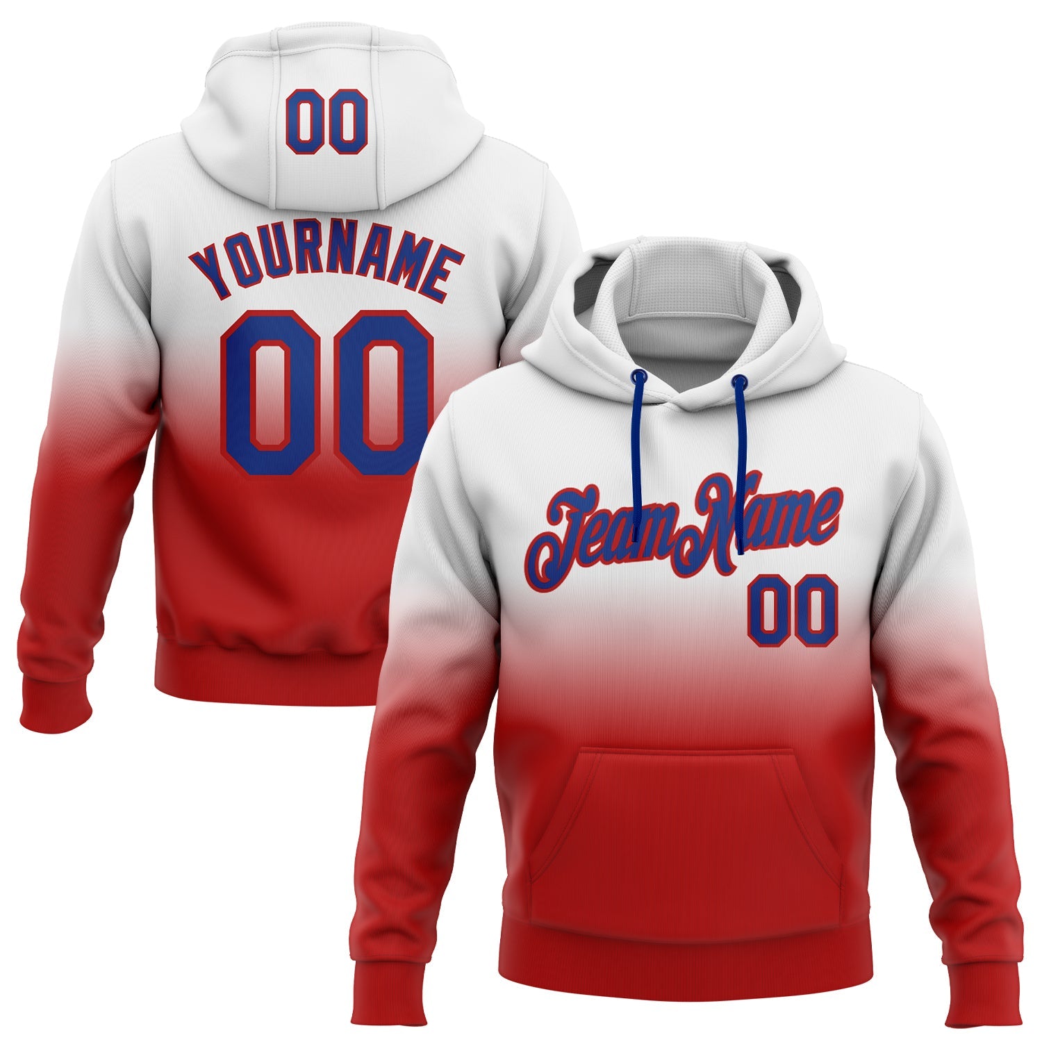 Custom White Royal-Red Fade Fashion Sports Pullover Sweatshirt Hoodie